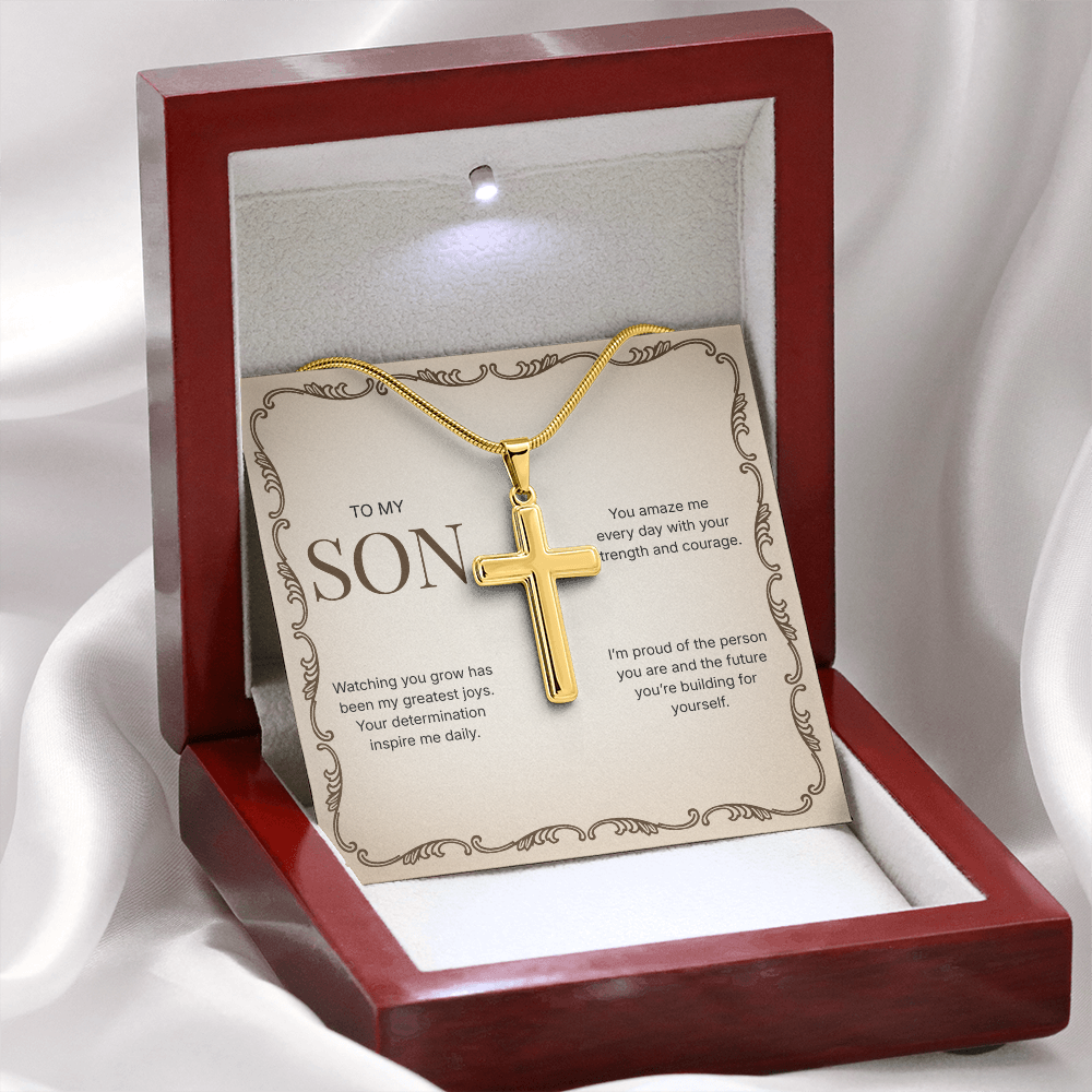 To My Son | Proud of Who You Are | Artisan Cross Necklace with Snake Chain