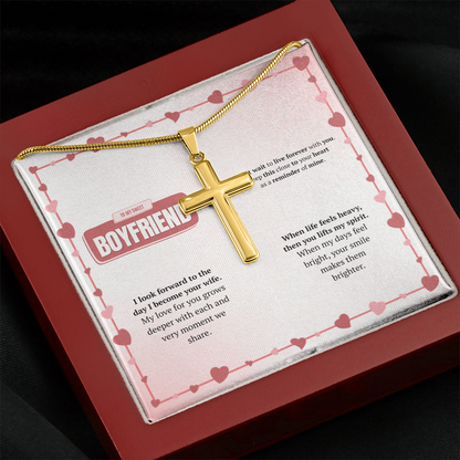 To My Boyfriend | Your Smile Makes Days Brighter | Artisan Cross Necklace with Snake Chain