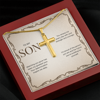 To My Son | Proud of Who You Are | Artisan Cross Necklace with Snake Chain