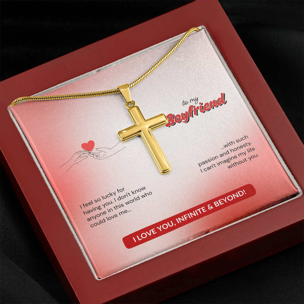 To My Boyfriend | Lucky to Have You | Artisan Cross Necklace with Snake Chain