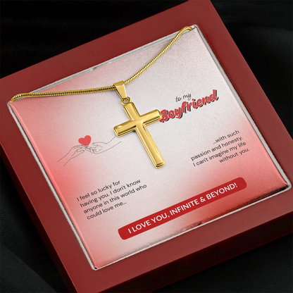 To My Boyfriend | Lucky to Have You | Artisan Cross Necklace with Snake Chain