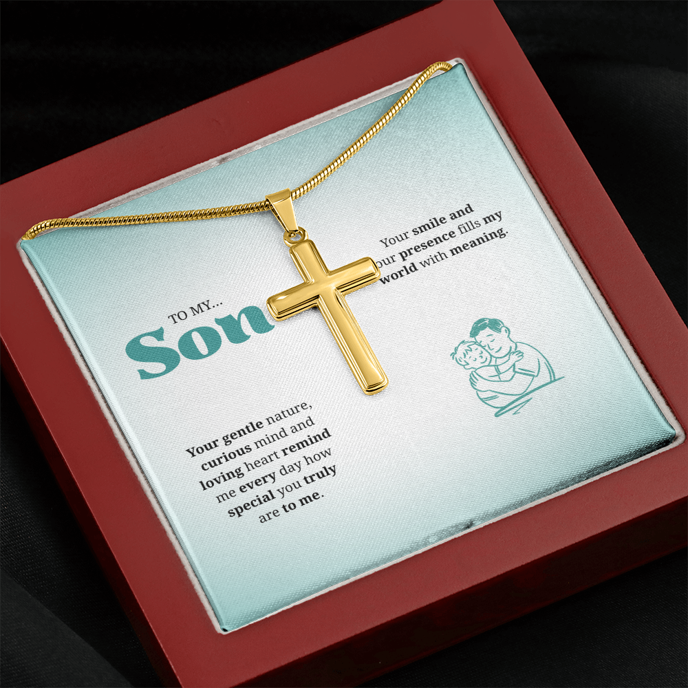 To My Son | You Are Truly Special to Me | Artisan Cross Necklace with Snake Chain