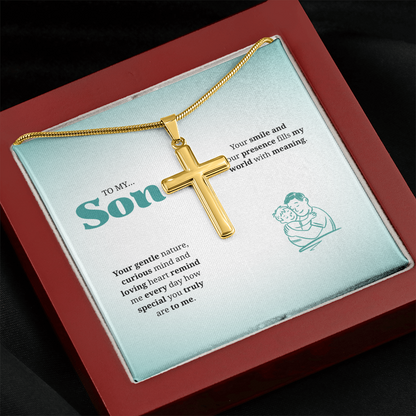 To My Son | You Are Truly Special to Me | Artisan Cross Necklace with Snake Chain