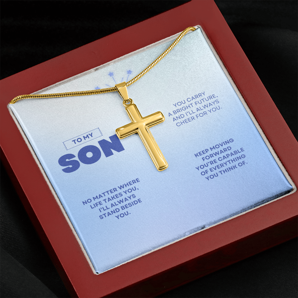 To My Son | You're Capable of Great Things | Artisan Cross Necklace with Snake Chain