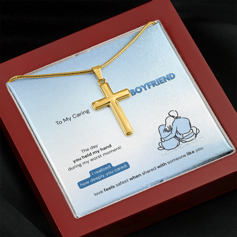 To My Boyfriend | How Deeply You Cared | Artisan Cross Necklace with Snake Chain