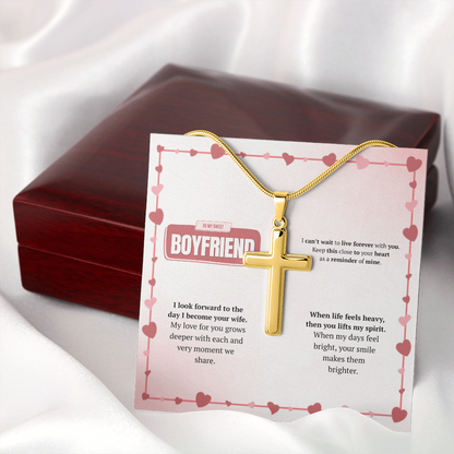 To My Boyfriend | Your Smile Makes Days Brighter | Artisan Cross Necklace with Snake Chain