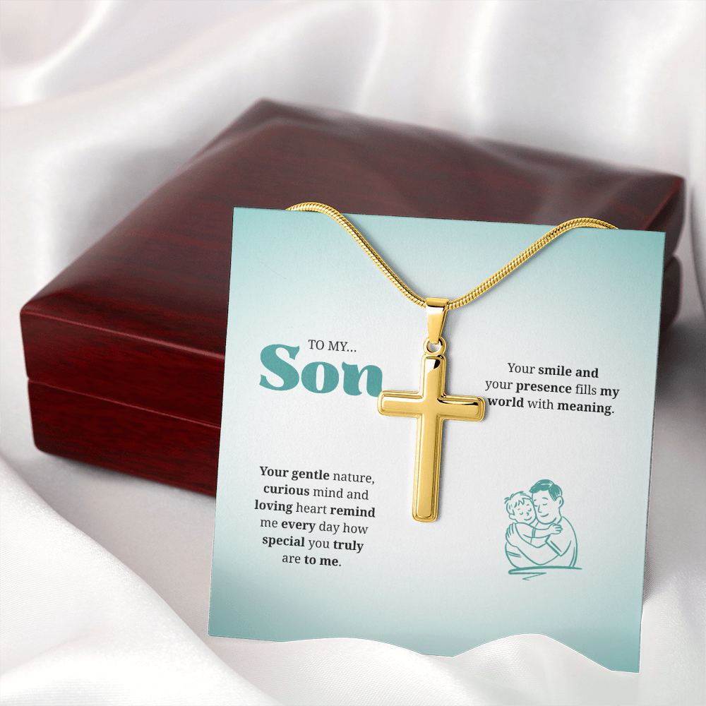 To My Son | You Are Truly Special to Me | Artisan Cross Necklace with Snake Chain