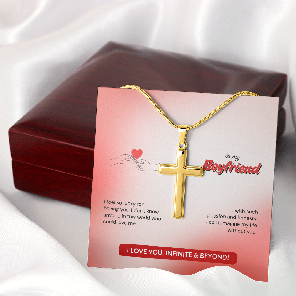 To My Boyfriend | Lucky to Have You | Artisan Cross Necklace with Snake Chain