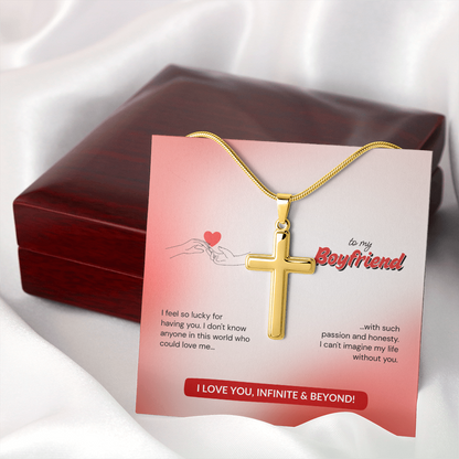 To My Boyfriend | Lucky to Have You | Artisan Cross Necklace with Snake Chain