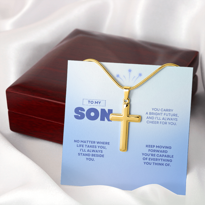 To My Son | You're Capable of Great Things | Artisan Cross Necklace with Snake Chain