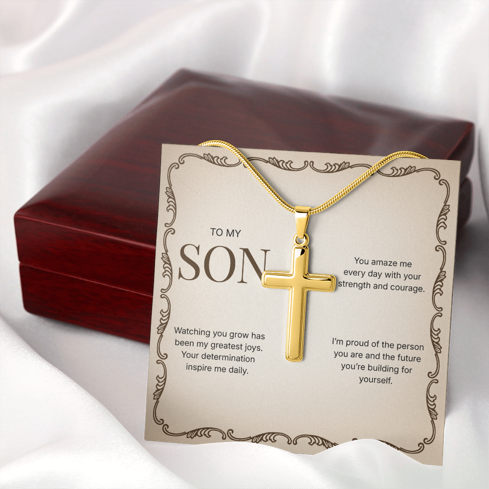 To My Son | Proud of Who You Are | Artisan Cross Necklace with Snake Chain