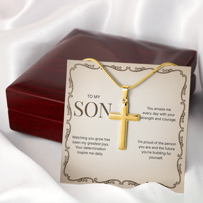 To My Son | Proud of Who You Are | Artisan Cross Necklace with Snake Chain