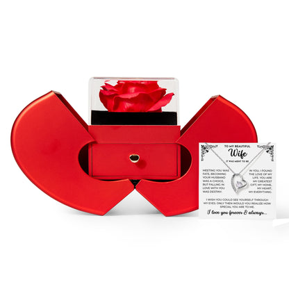 To My Beautiful Wife | It Was Meant to Be | Forever Love Necklace with Red Heart Rose Box