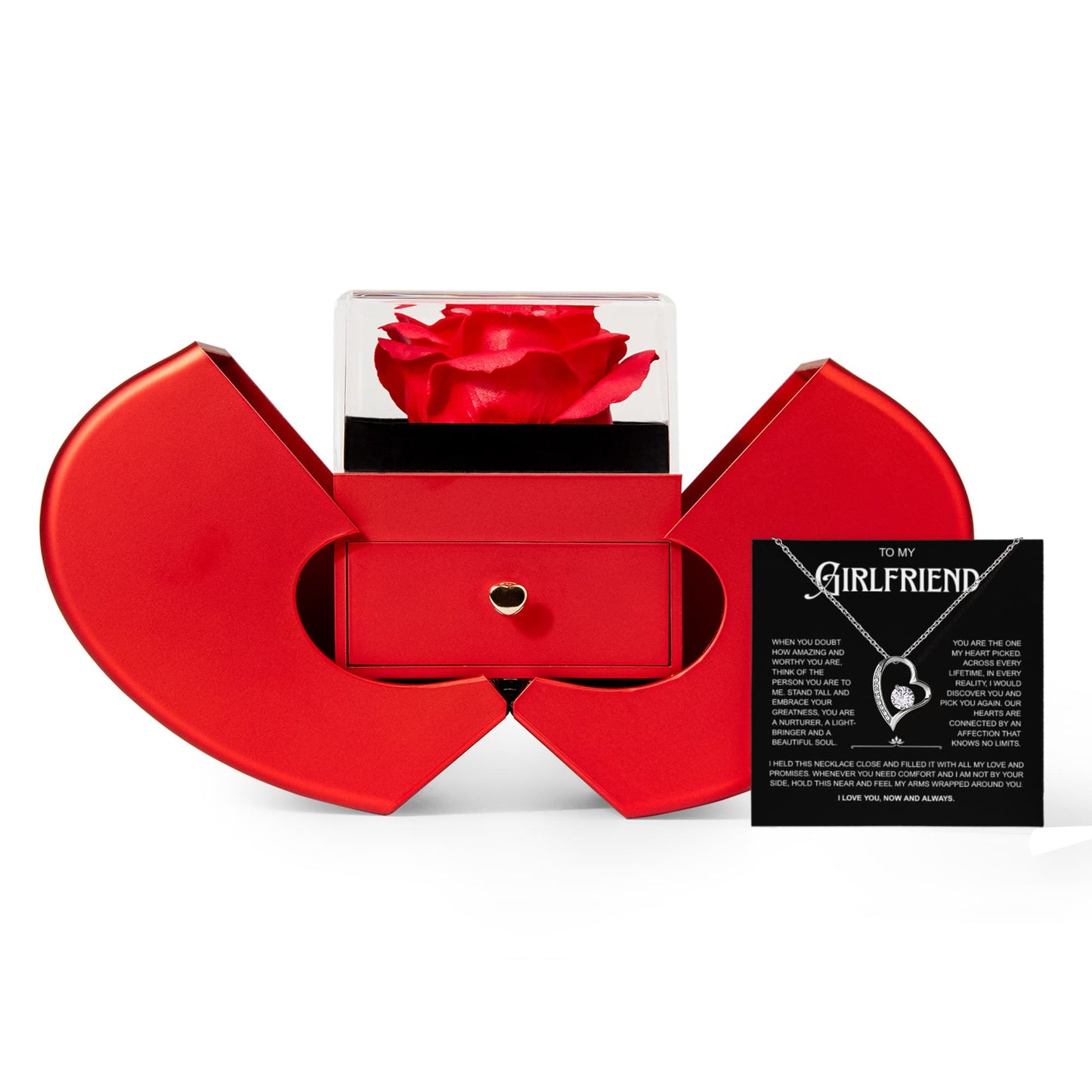 To My Girlfriend | A Love That Knows No Limits | Forever Love Necklace with Red Heart Rose Box