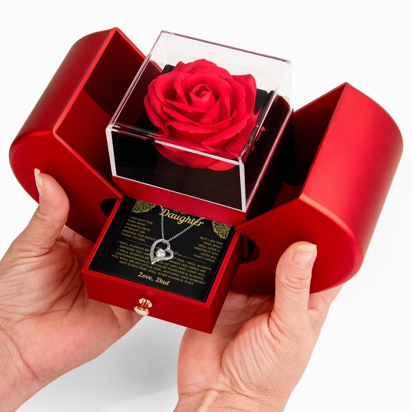 To My Daughter | Forever My Little Girl | Forever Love Necklace with Red Heart Rose Box