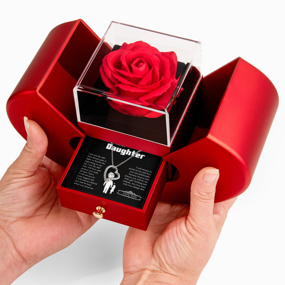 To My Daughter | From Dad with Love | Forever Love Necklace with Red Heart Rose Box