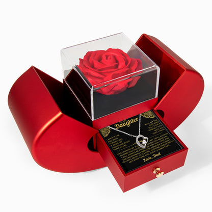 To My Daughter | Forever My Little Girl | Forever Love Necklace with Red Heart Rose Box