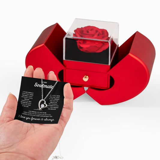 To My Soulmate | A Meaningful Love Gift | Forever Love Necklace with Red Heart Rose Box