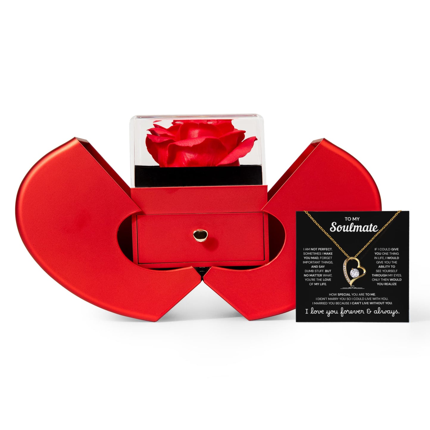 To My Soulmate | A Meaningful Love Gift | Forever Love Necklace with Red Heart Rose Box