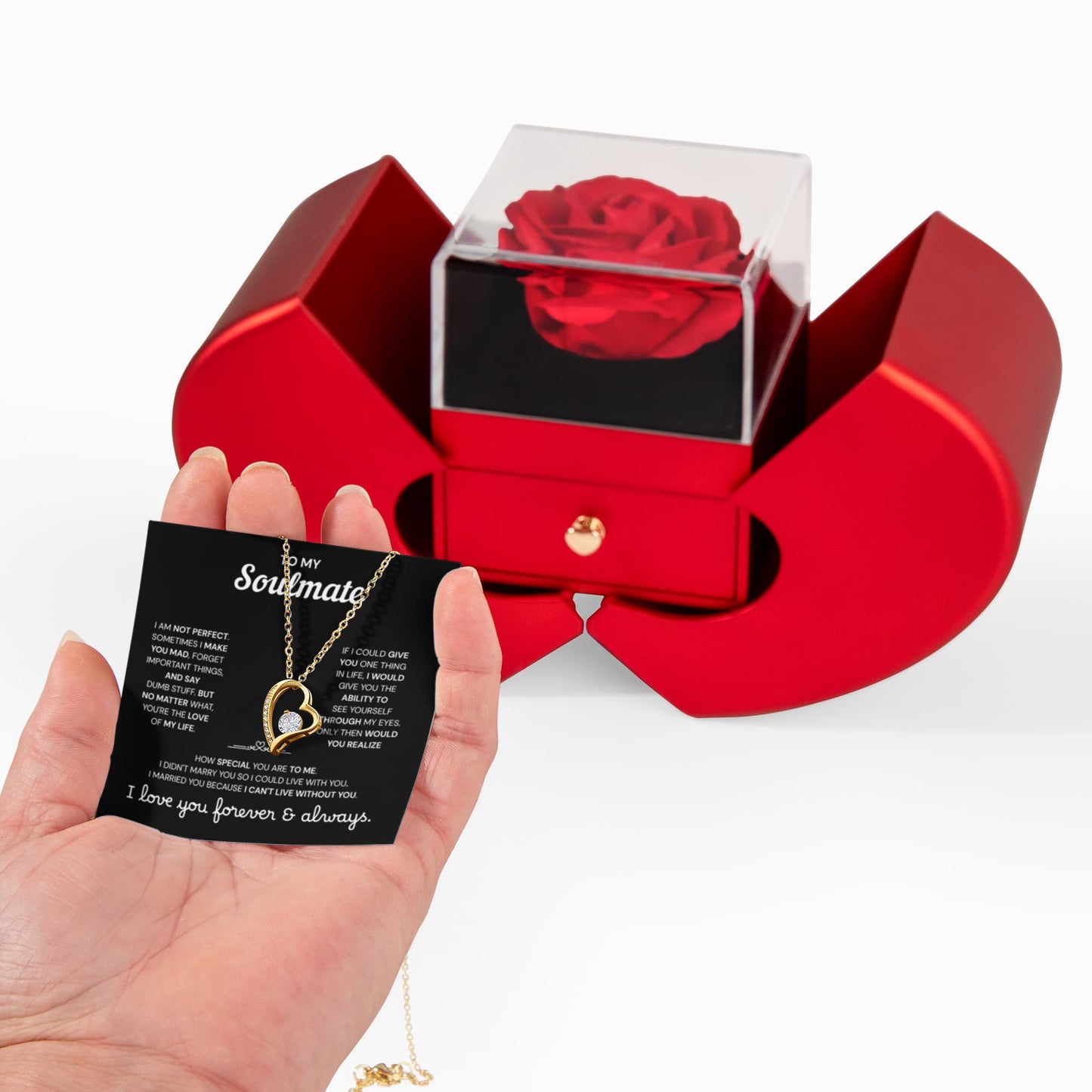 To My Soulmate | A Meaningful Love Gift | Forever Love Necklace with Red Heart Rose Box