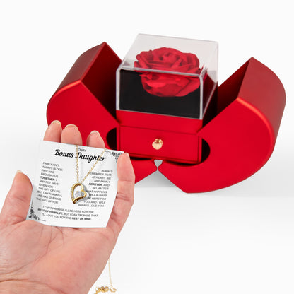To My Bonus Daughter | Forever Part Of My Family | Forever Love Necklace with Red Heart Rose Box