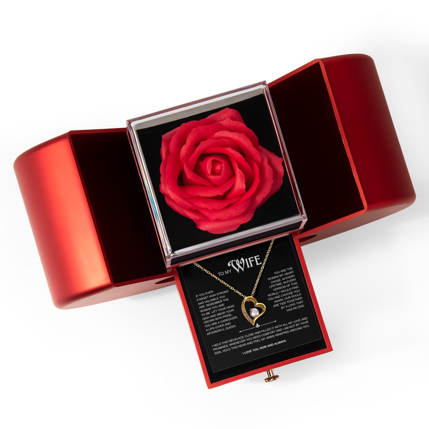 To My Wife | A Love That Has No End | Forever Love Necklace with Red Heart Rose Box