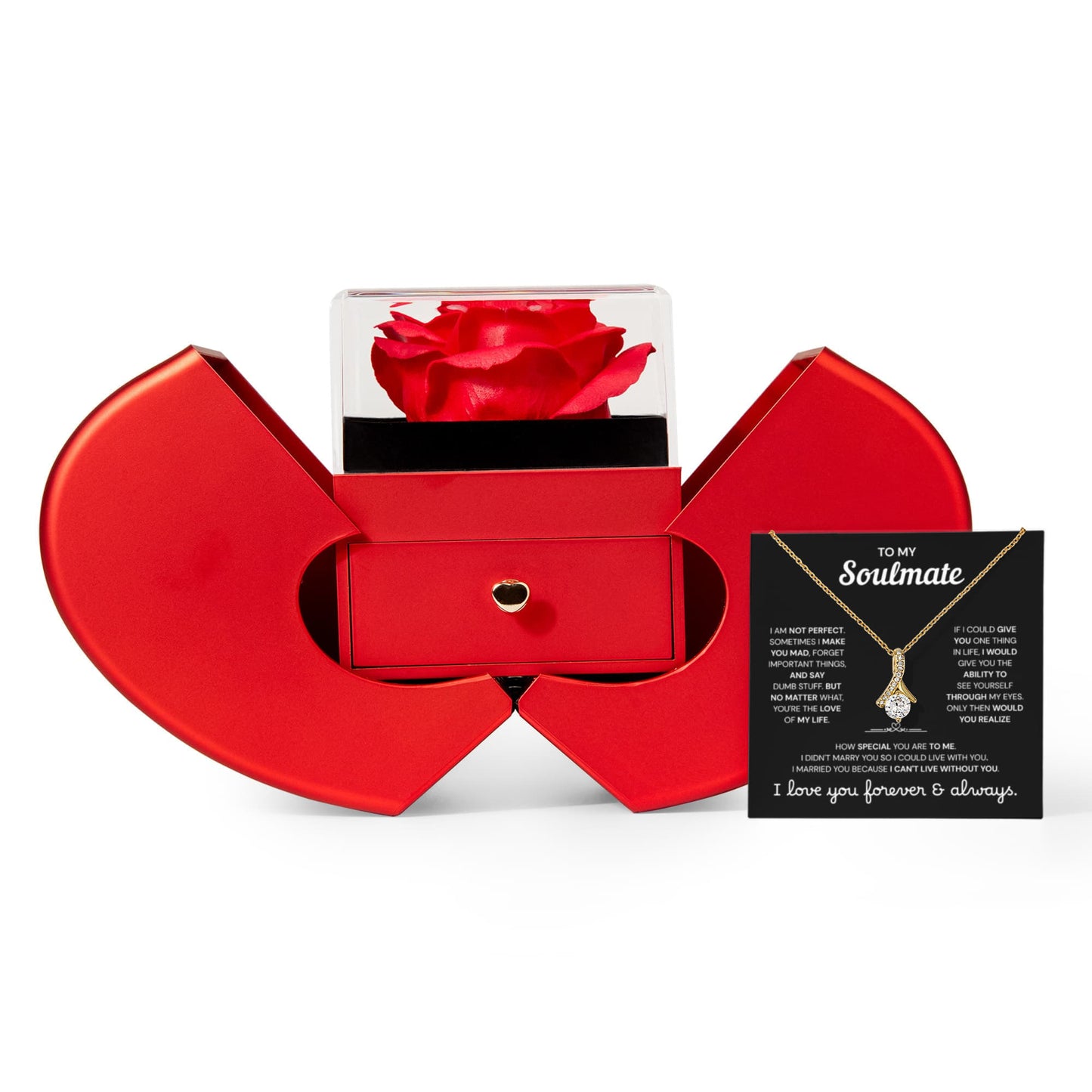 To My Soulmate | A Meaningful Love Gift | Alluring Beauty Necklace with Red Heart Rose Box