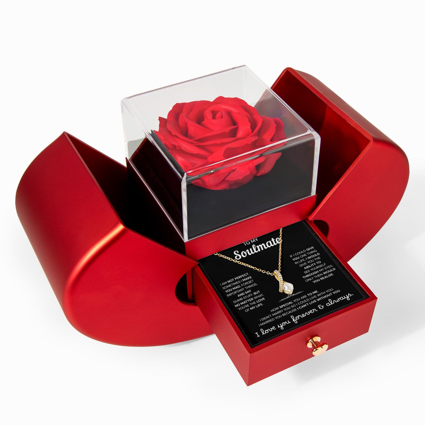 To My Soulmate | A Meaningful Love Gift | Alluring Beauty Necklace with Red Heart Rose Box